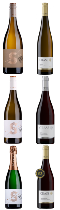 Smagekasse med topvine fra Tyskland – seks flasker på række